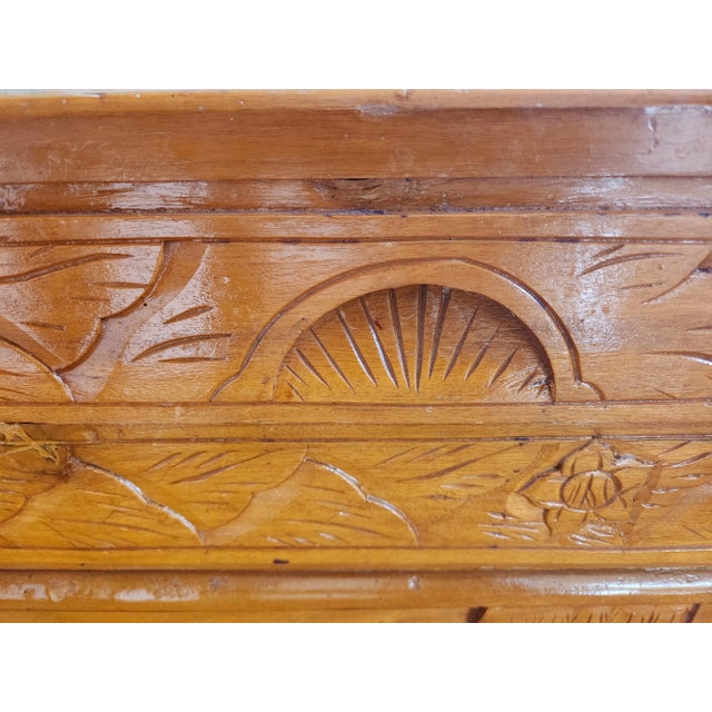 Mid 20th Century Asian Hand Carved Wooden Trunk - Hope Chest For Sale - Image 9 of 13