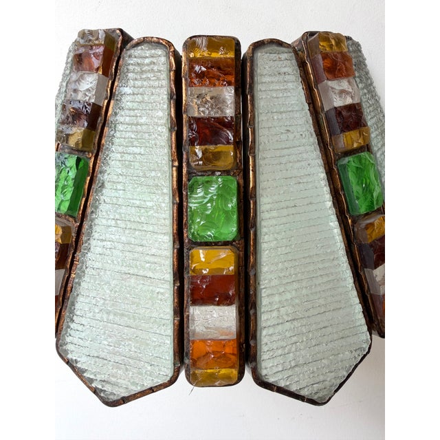 Mid-Century Modern 1970s Hammered Glass Wrought Iron Sconce by Longobard - Set of 3 For Sale - Image 3 of 12