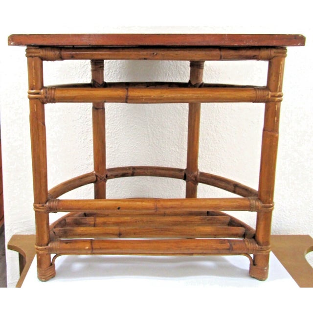 Wood 1940's Half Round Demilune Bamboo Side Table With Ladder Sides and Mahogany Top For Sale - Image 7 of 7