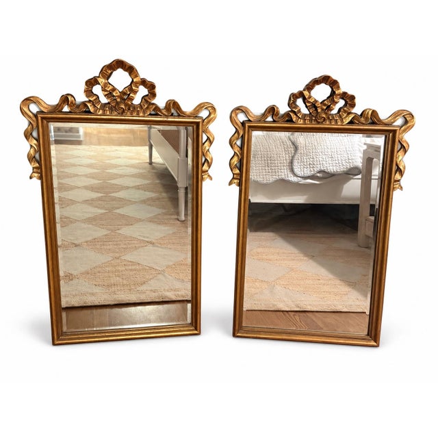 Carolina Mirror Company 1980s Pair of Carolina Mirror Company Gold Ribbon and Bow Mirrors For Sale - Image 4 of 6