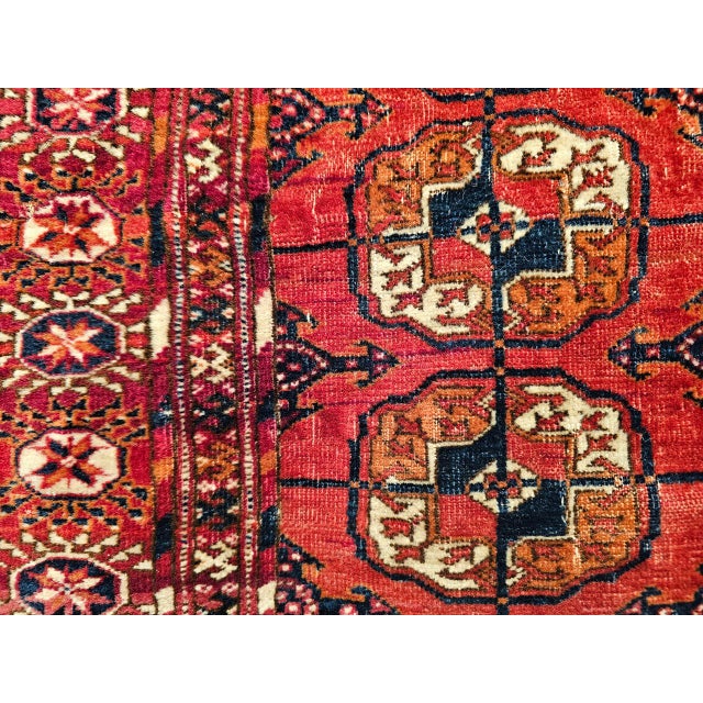 Vintage Turkmen Tekke Area Rug in Allover Geometric Pattern in Brick-Red, Navy, Ivory, Brown For Sale - Image 14 of 16