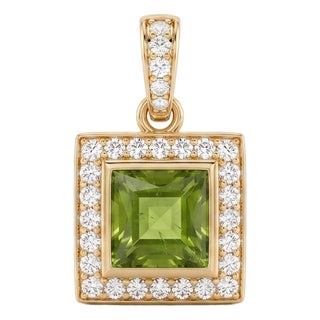 Natural Peridot Gemstone Necklace | Cubic Zirconia Halo Pendant | August Birthstone Pendant For Sale