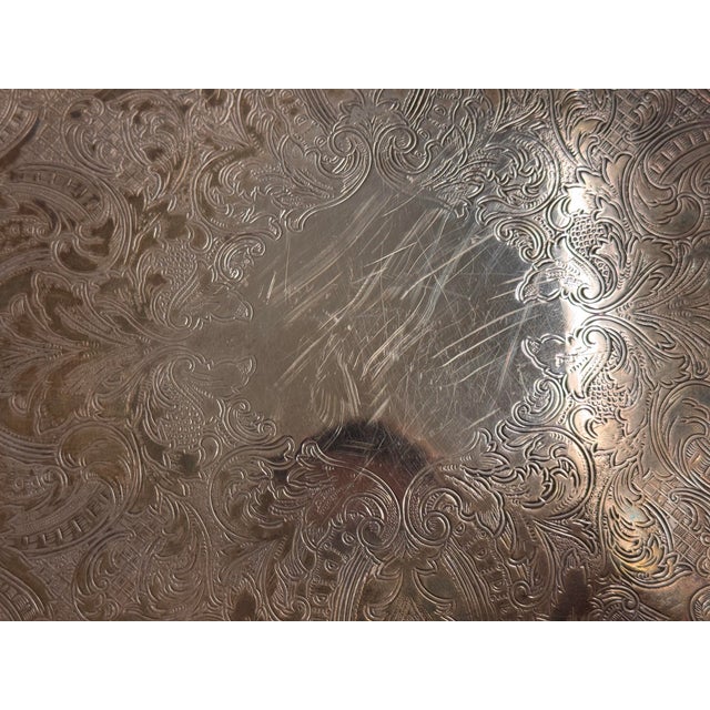 Late 20th Century Silverplate Engraved Round Handled Tray, Vintage For Sale - Image 5 of 12