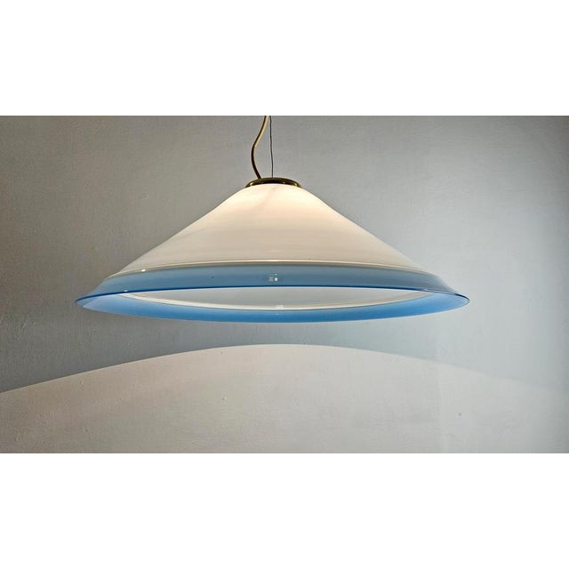 Glass Large White and Blue Murano Glass Pendant, 1970s For Sale - Image 7 of 11