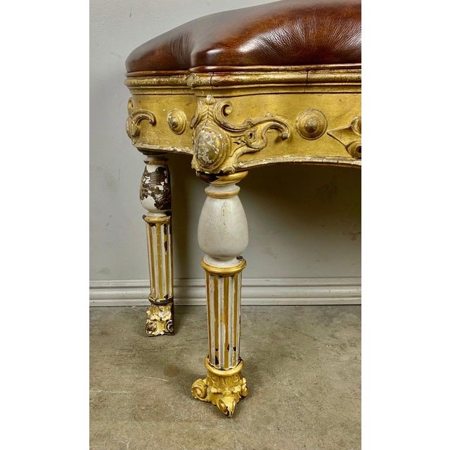 Italian Painted and Parcel Gilt Leather Bench For Sale - Image 10 of 14