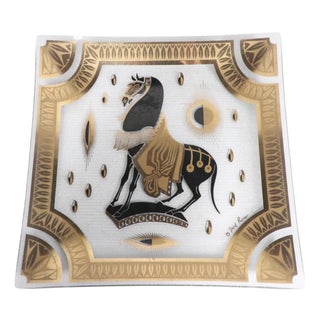 Mid 20th Century Mid Century Hollywood Regency Gold and Black Horse Motif Tray by Fred Press For Sale