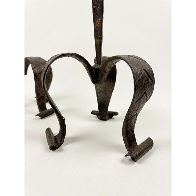 Brutalist Antique Brutalist Gothic Wrought Iron Candlesticks, Set of 2 For Sale - Image 3 of 5