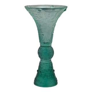 Liuli Gong Fang Green Crystal Wine Goblet/Vase For Sale