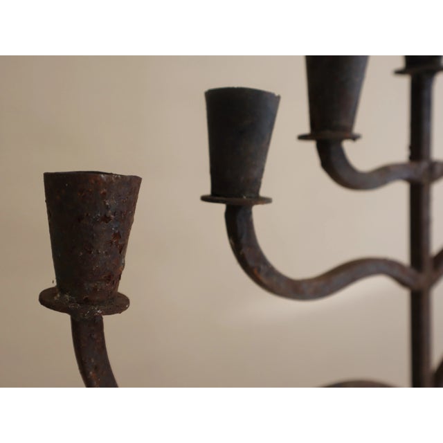 Rustic Antique Iron Candelabra For Sale - Image 3 of 7
