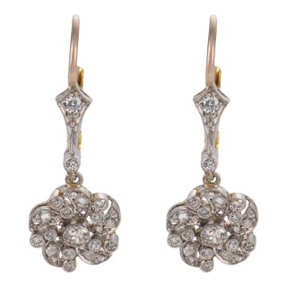 1920s Pair of Edwardian Style Diamond Platinum Drop Earrings For Sale