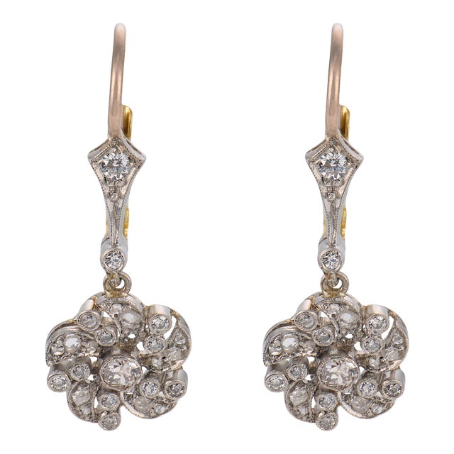 1920s Pair of Edwardian Style Diamond Platinum Drop Earrings For Sale