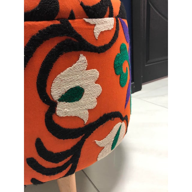 1960s Modern Turkish Handwoven Suzani Ottoman For Sale - Image 9 of 11