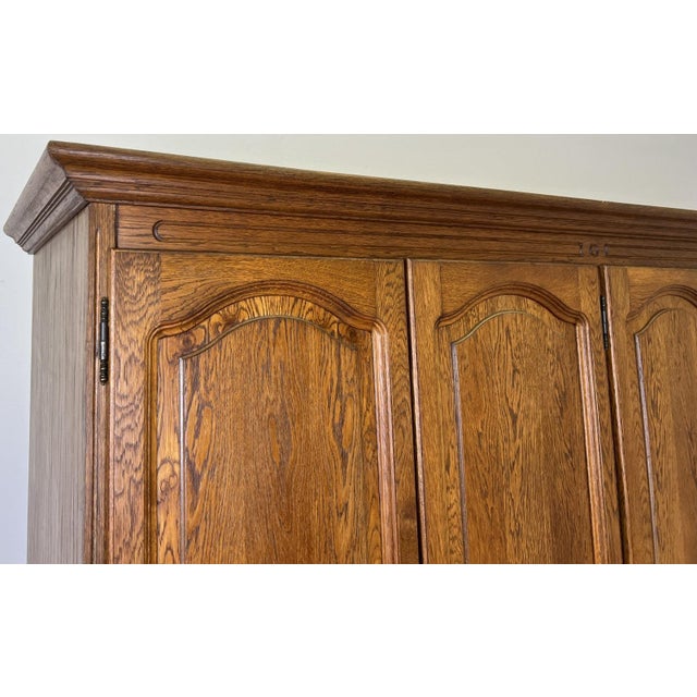 Contemporary Vintage French Carved Oak 4-Door Armoire For Sale - Image 3 of 9