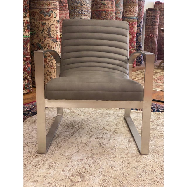 Modern Leather Lounge Chair W/Channel Stitching For Sale - Image 13 of 13