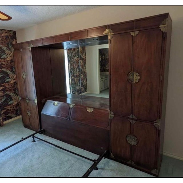 Midcentury Chin Hua Campaign 4 Section Modular Queen Bed & Armoires