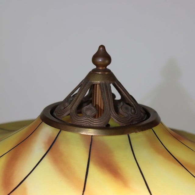 Yellow Antique Arts & Crafts Handel Reverse Painted Stylized Foliage Table Lamp C1920 For Sale - Image 8 of 8