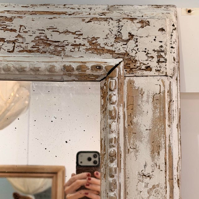 Large French Pine Mirror With Old Glass For Sale - Image 4 of 9