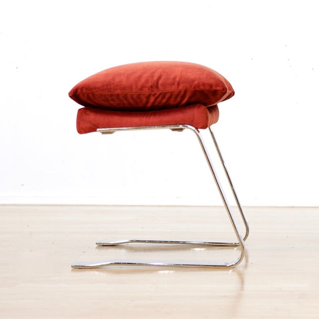 Red 1970s Chrome & Velvet Lounge Chair Attributed to Reinhold Adolf and Hans-Jurgen for Schrapfer For Sale - Image 8 of 12
