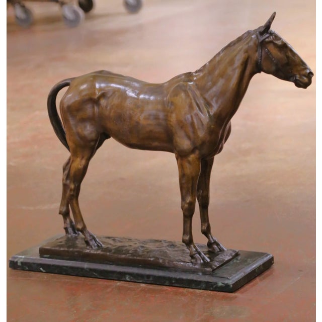 Mid 19th Century 19th C. French Patinated Bronze Horse Sculpture on Marble Base Signed C. Fratin For Sale - Image 5 of 12