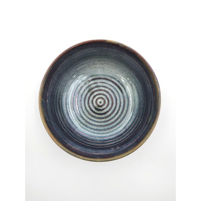 2020s Set of Two 8" Hand-Glazed Bát Tràng Stoneware Ramen Bowls in Iridescent Indigo Color For Sale - Image 5 of 6