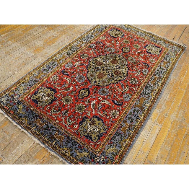 1950s Red Medallion Vintage Persian Tabriz Rug 3'4" X 5'6" Wool Handknotted Carpet For Sale - Image 4 of 8