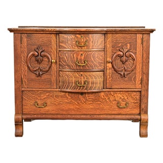 Antique Victorian Carved Tiger Oak Sideboard or Bar Cabinet, Circa 1890s For Sale