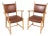 Pair Danish Modern Carved Armchairs W Leather Upholstery For Sale