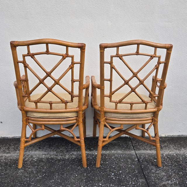 Lexington Furniture Late 20th Century Lexington Chinese Chippendale Faux Bamboo Rattan Dining Arm Chairs, Set of 4 For Sale - Image 4 of 15