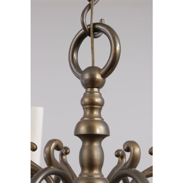 1970s Colonial Style Brass 6 Light Chandelier For Sale - Image 12 of 12