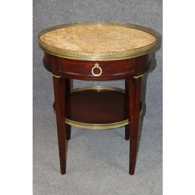 Wood Pair French Louis XVI Style Marble Top & Bronze End Tables by Cassard Et Cie For Sale - Image 7 of 15