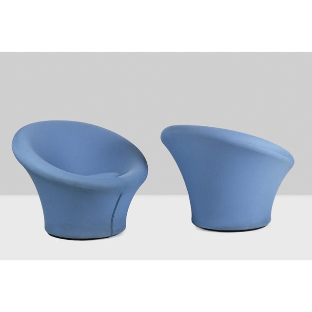Pierre Paulin for Artifort, signed. Pair of "Mushroom" model armchairs, blue in color. This piece has an attribution mark,...