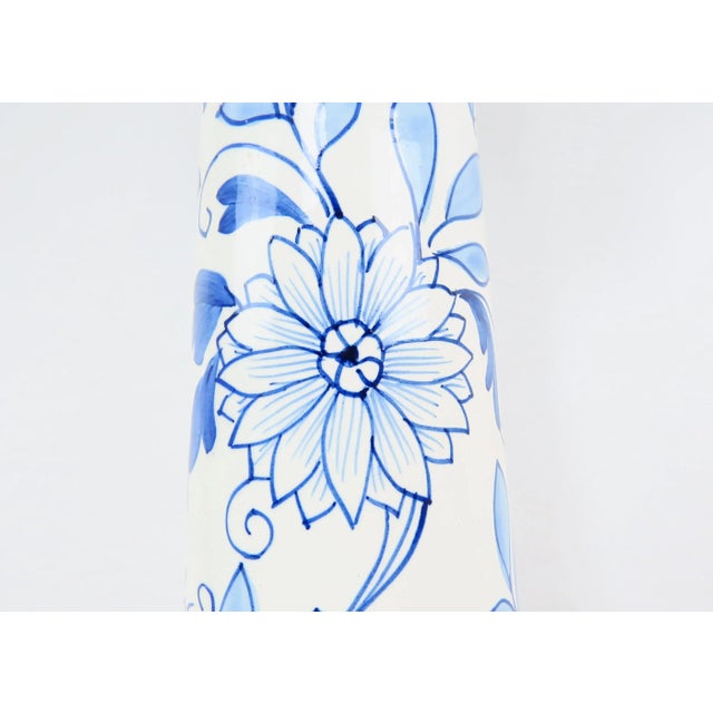 Vintage 1970s Spanish Ceramic Blue & White Reticulated Jardiniere Planter on Pedestal For Sale - Image 9 of 12