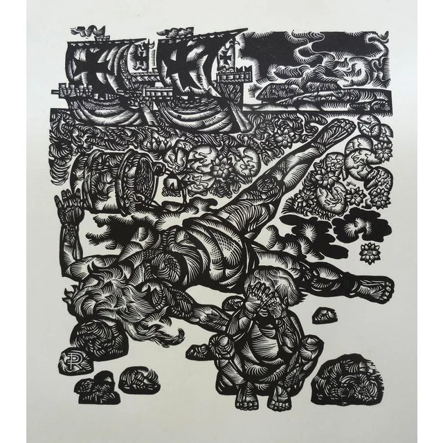 Dainis Rozkalns, with Fire and Sword, 1977, Linocut For Sale - Image 6 of 6