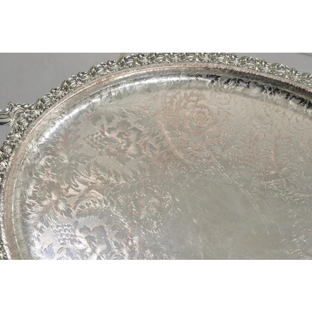 Early 20th Century Antique English Victorian Silver Plated Repousse Oval Serving Platter Bar Tray For Sale - Image 5 of 12