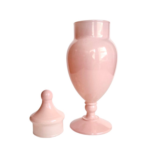 Mid-Century Modern Vintage Empoli Blush Opaline Apothecary Urn With Lid For Sale - Image 3 of 5