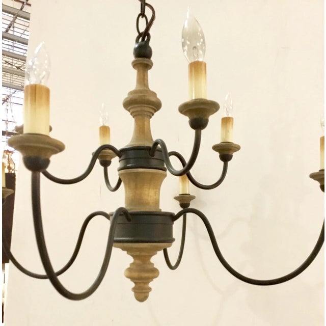 Stylish Organic Modern Currey & Co. Metal and Wood Abbey Chandelier, eight lights, showroom floor sample, original retail...