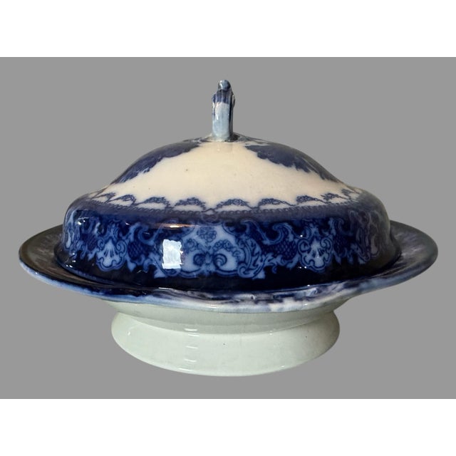Antique English Watteau Flow Blue Porcelain Covered Serving Dish Tureen For Sale - Image 4 of 12