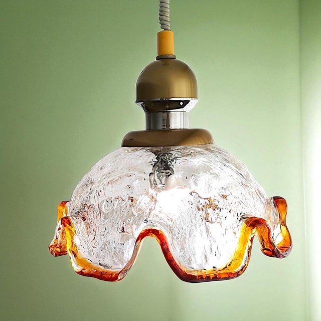 Metal Large Italian Modern Murano Glass Retractable Hanging Lamp, 1960s For Sale - Image 7 of 11