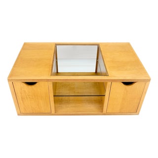 Large Box Shape Glass Top Birch Plywood Deep Drawers Storage Coffee Table MCM For Sale