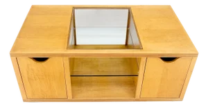 Large Box Shape Glass Top Birch Plywood Deep Drawers Storage Coffee Table MCM