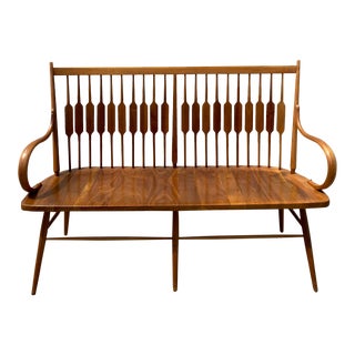 1960s Mid Century Modern Drexel Furniture Sculpted Walnut Bench For Sale