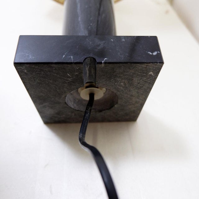 Stone Table Lamp in Black Marble with Natural Raffia Lampshade For Sale - Image 7 of 11