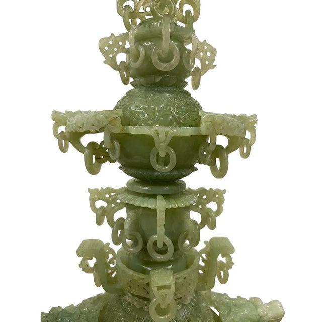 Chinese Mid-20th Century Chinese Huge 3 Tiers Carved Jade Dragon Tower For Sale - Image 3 of 13