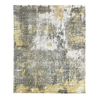 7x9 Ivory Hand-Knotted Wool Distressed Texture Abstract Modern Carpet Rug For Sale