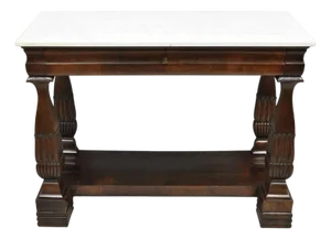 Antique French Empire Mahogany White Marble Top Console Hall Table W/ Drawer