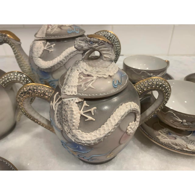 Metal Moriage Dragon Ware Tea Set, 18 Pieces For Sale - Image 7 of 13