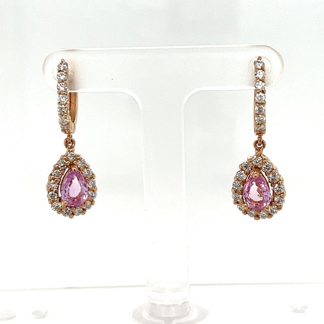 Contemporary 2.86 Carat Pink Sapphire Diamond Rose Gold Drop Earrings, A Pair For Sale - Image 3 of 6