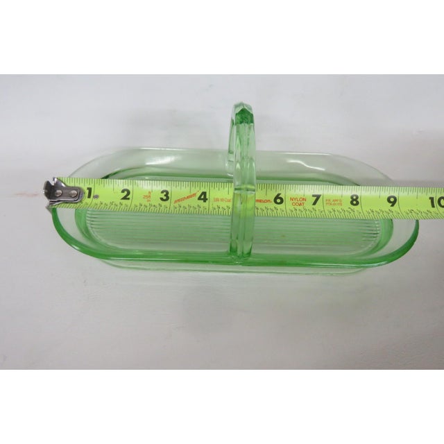 Early 20th Century Green Uranium Depression Glass Oblong Celery Tray Serving Dish With Handle For Sale - Image 14 of 16