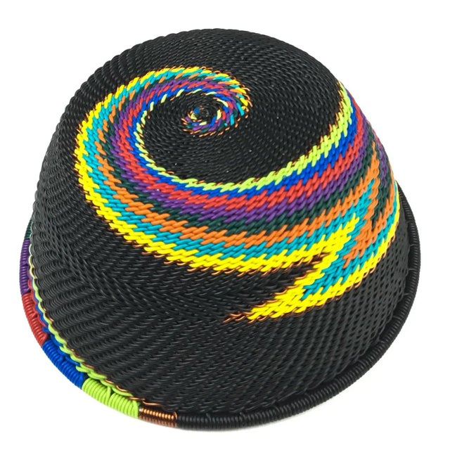 Black Vintage African Wire Artisan Woven Basket For Sale - Image 8 of 11