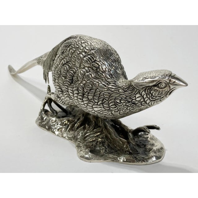Antique Victorian Silver Plate Pheasant Sculptures, a Pair For Sale - Image 9 of 12